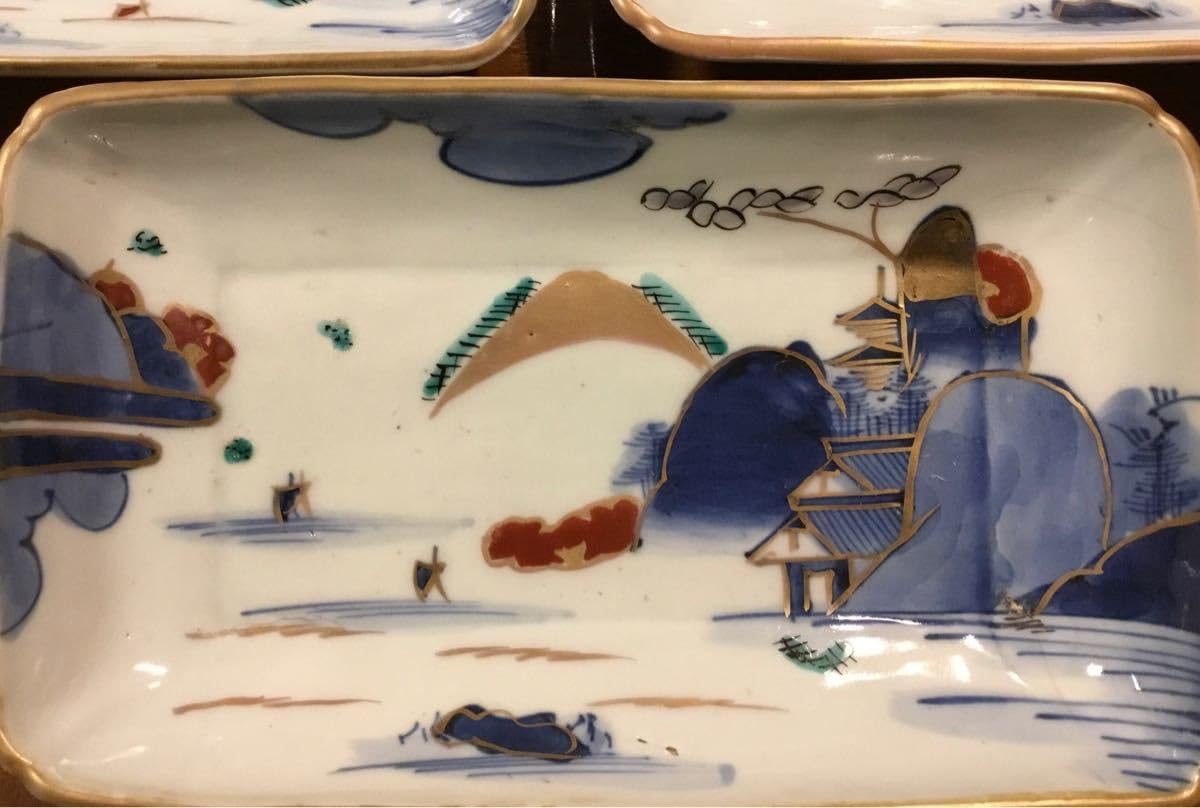 江戸時代伊万里焼赤絵角皿5枚完品